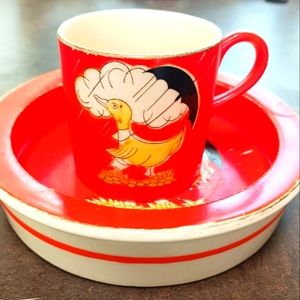 Vintage KIKUSUI, Made in Japan, transferware/stoneware. Cup and bowl, 1950's.